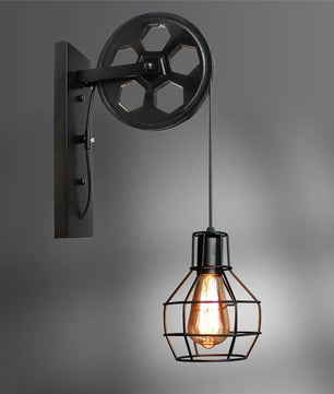 Vintage Industriële Wandlamp – Retro Katrol Wandverlichting van Metaal – LED Wandlamp voor Woonkamer en Slaapkamer