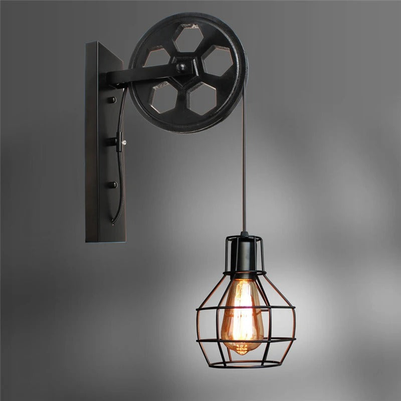 Vintage Industriële Wandlamp – Retro Katrol Wandverlichting van Metaal – LED Wandlamp voor Woonkamer en Slaapkamer