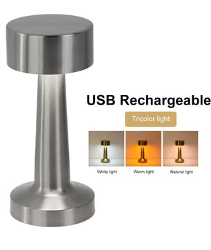 Retro Metalen Tafellamp – Oplaadbare LED Nachtlamp met Touchbediening, 3 Lichtkleuren en Dimbare Sfeerverlichting