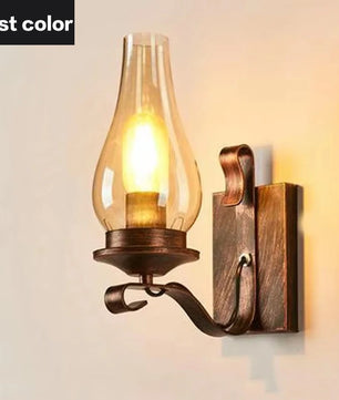 Retro Industriële Wandlamp van IJzer en Glas – Vintage Kerosine Stijl Wandlamp met E27 Fitting voor Café, Hotel, Slaapkamer en Loft