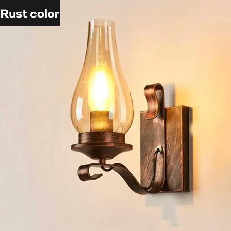 Retro Industriële Wandlamp van IJzer en Glas – Vintage Kerosine Stijl Wandlamp met E27 Fitting voor Café, Hotel, Slaapkamer en Loft