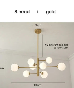 Moderne Glazen Bal Kroonluchter – Zwart Gouden LED Plafondlamp van Metaal en Mat Glas – Luxe Design voor Woonkamer, Eetkamer en Slaapkamer