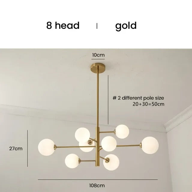 Moderne Glazen Bal Kroonluchter – Zwart Gouden LED Plafondlamp van Metaal en Mat Glas – Luxe Design voor Woonkamer, Eetkamer en Slaapkamer