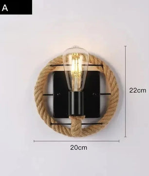 Retro Industriële Wandlamp met Henneptouw – IJzeren Wandverlichting E27 voor Woonkamer en Slaapkamer