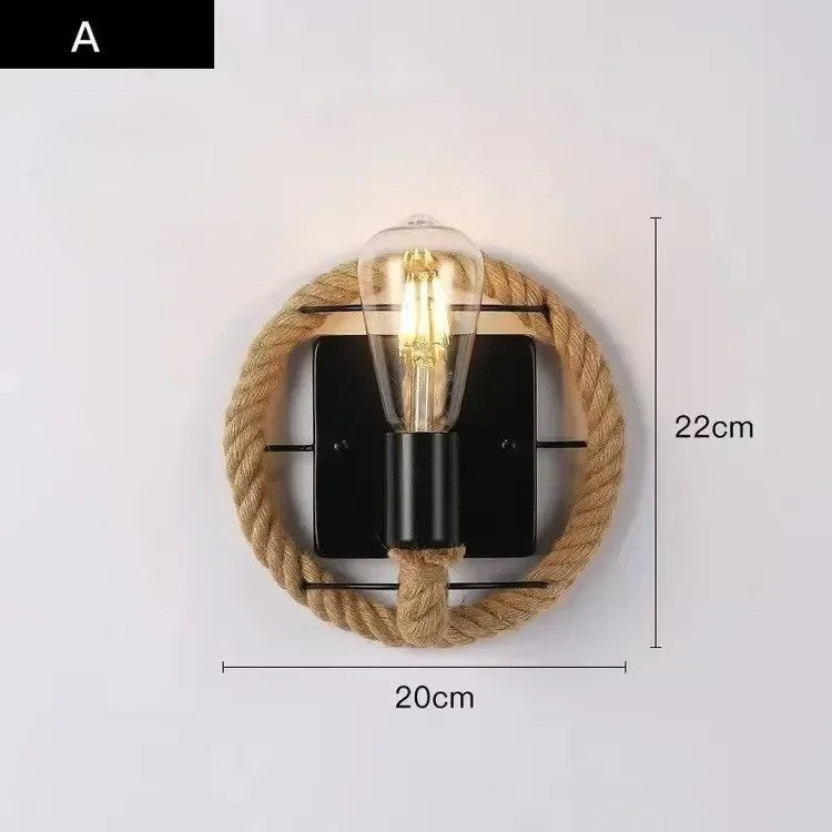 Retro Industriële Wandlamp met Henneptouw – IJzeren Wandverlichting E27 voor Woonkamer en Slaapkamer