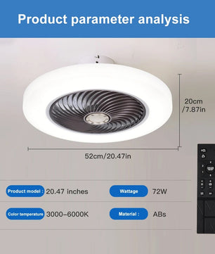 Slimme Plafondventilator met LED-Verlichting – 52 cm Ventilatorlamp met Onzichtbare Bladen, Afstandsbediening en Stille Werking voor Slaapkamer en Woonkamer