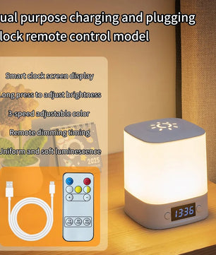 Oplaadbare LED Bureaulamp met Klok – Touch Nachtlamp met Timer en 3 Lichtkleuren voor Slaapkamer en Kinderkamer