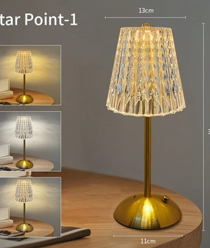 Kristallen LED Tafellamp – Oplaadbare Dimbare Nachtlamp en Boeklicht voor Sfeerverlichting en Decor