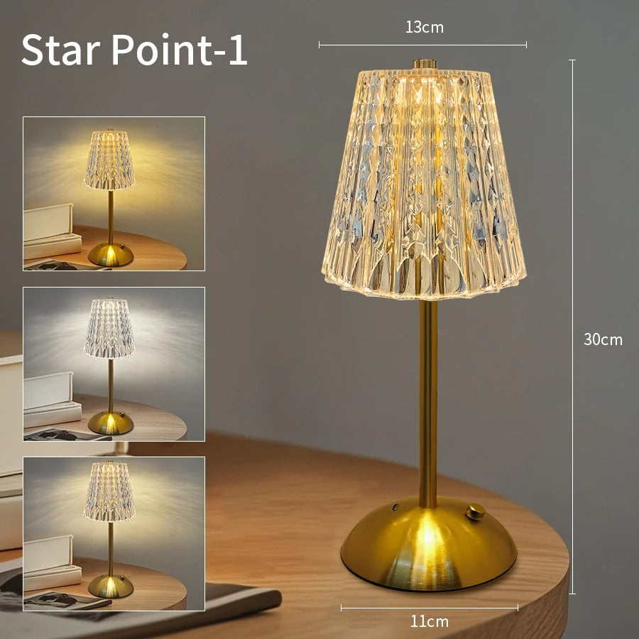 Kristallen LED Tafellamp – Oplaadbare Dimbare Nachtlamp en Boeklicht voor Sfeerverlichting en Decor