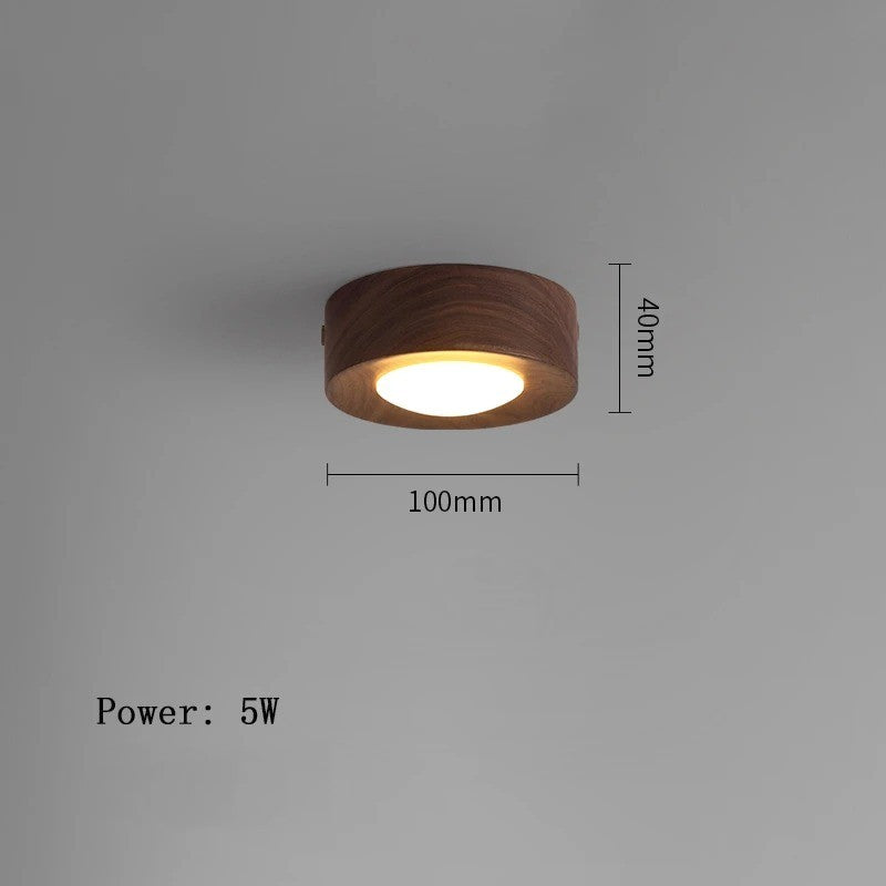 LED Plafondlamp van Hout – Moderne Opbouwlamp met Walnoot en Es Accenten – Minimalistische LED Binnenverlichting voor Woonkamer en Gang