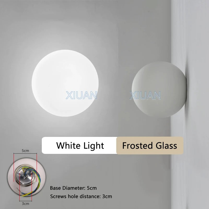 Ronde Glazen Wandlamp – Melkwitte Glazen Bol met Verborgen Basis – Moderne LED Wandverlichting voor Slaapkamer en Woonkamer