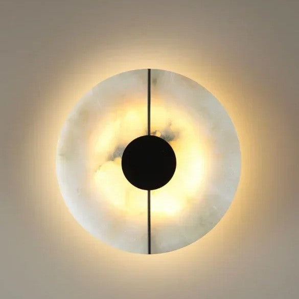 Moderne Marmeren LED Wandlamp – Ronde Albast Wandverlichting met Goud of Koper voor Woonkamer en Slaapkamer