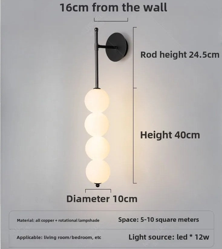 Wandlamp met Glazen Bol – Modern Design – Wit Glas met Goud of Zwart Metaal – E27 – Voor Slaapkamer, Badkamer en Hal