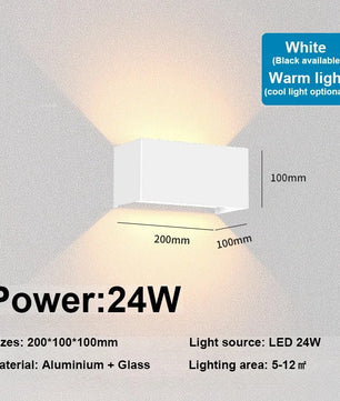 Nordic LED Wandlamp 12W of 24W – Scandinavische Aluminium Wandverlichting IP65 voor Binnen en Buiten