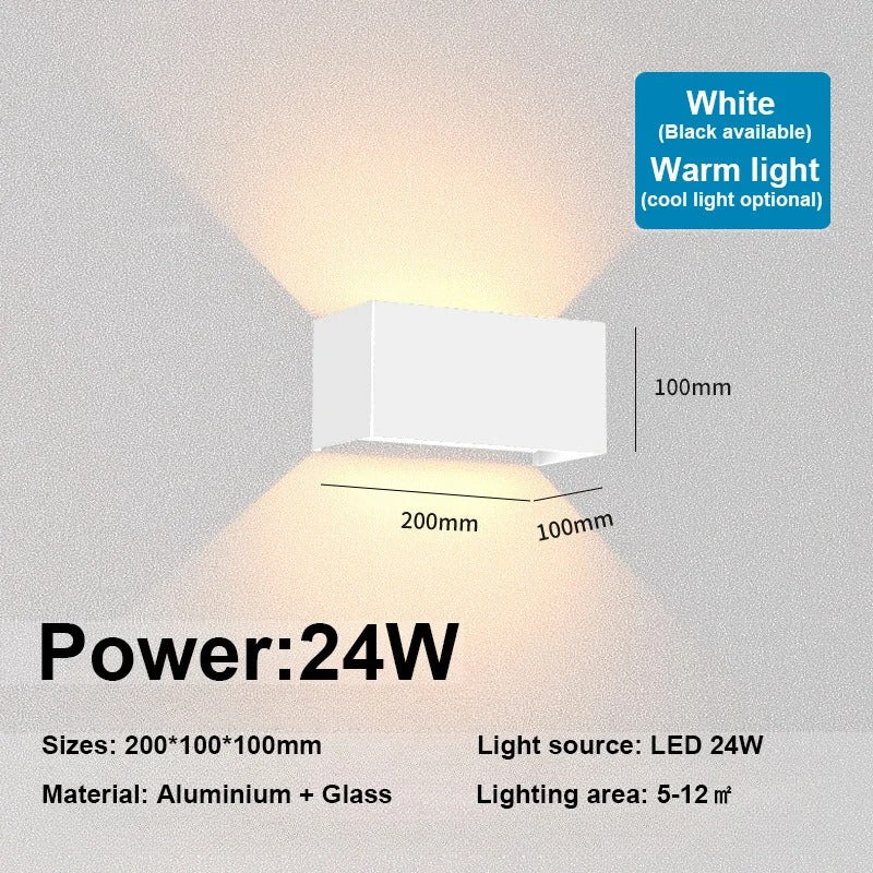 Nordic LED Wandlamp 12W of 24W – Scandinavische Aluminium Wandverlichting IP65 voor Binnen en Buiten