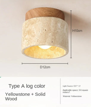Japanse Stijl LED Plafondlamp – Ronde Opbouwlamp van Steen en Hout – Minimalistische LED Binnenverlichting voor Woonkamer en Gang