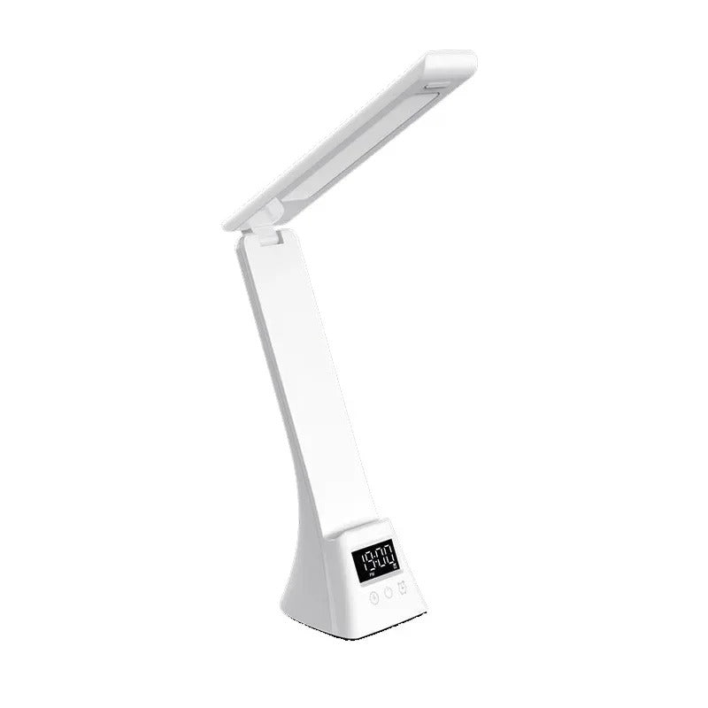 Multifunctionele LED Bureaulamp – Dimbaar met Draadloze Oplader, USB-Poort en Digitale Klok – 3 Lichtkleuren