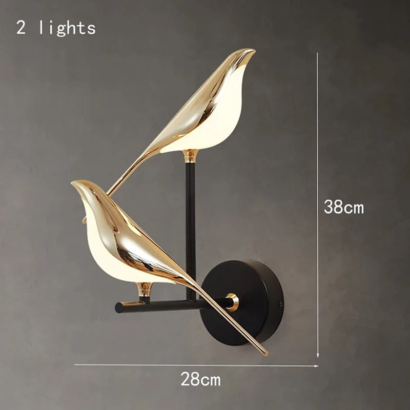Gouden Vogel LED Wandlamp – Artistieke Wandkandelaar van Metaal – Decoratieve Sfeerverlichting voor Woonkamer en Slaapkamer