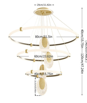 3-Lagen LED Kroonluchter met Acryl Waterdruppels – Moderne Plafondlamp met 3 Lichtkleuren en Verstelbare Ophanging