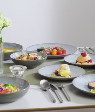 Grijs Reliëf Aardewerk Serviesset 16-delige – Keramisch Servies